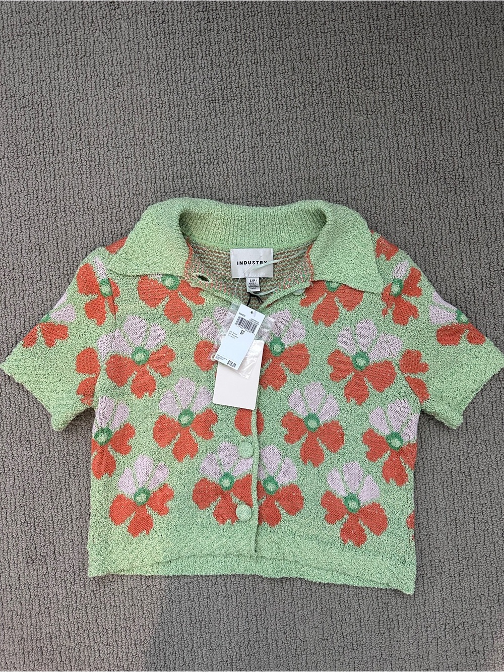 INDUSTRY Mint Green Floral Cropped Button-Down Top